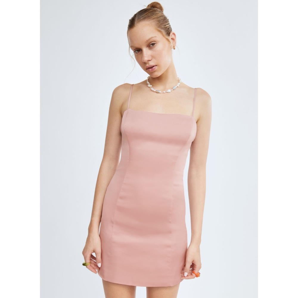 Aritzia Sunday Best Light Pink Satin Mini Shimmer Dress